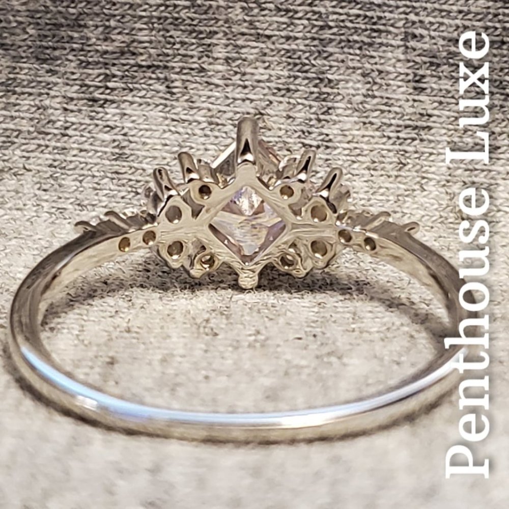 SOLID 925 Sterling Silver Pink Zircon Princess Ring - Picture 3 of 6